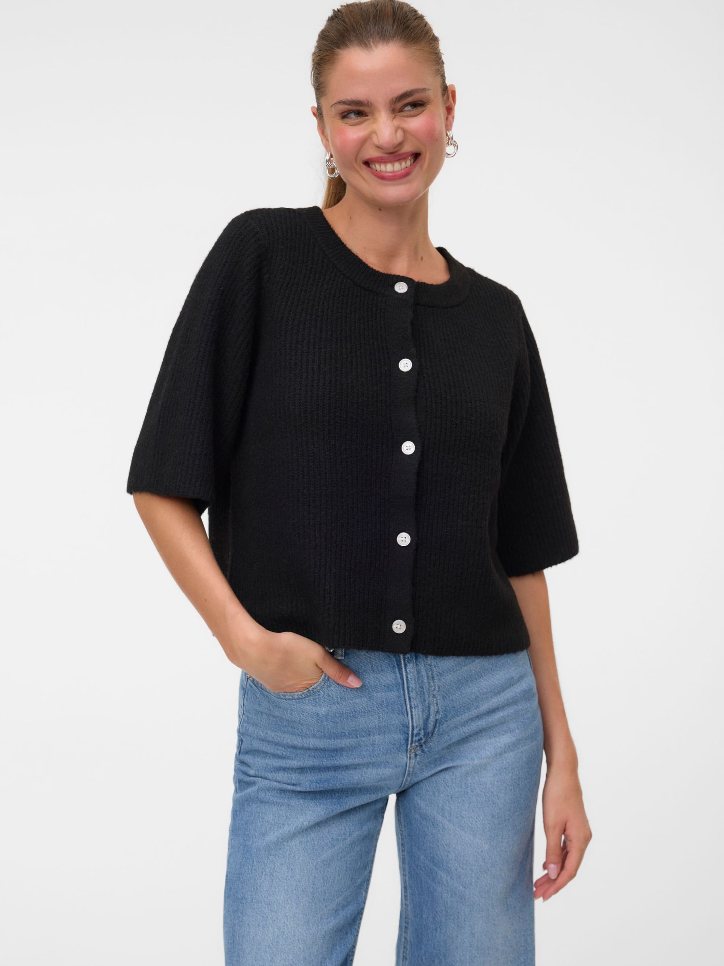 VERO MODA Knit Cardigan 'VMSoffe' in Black: front