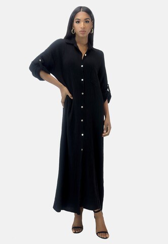 Abito camicia di Elara in nero: frontale