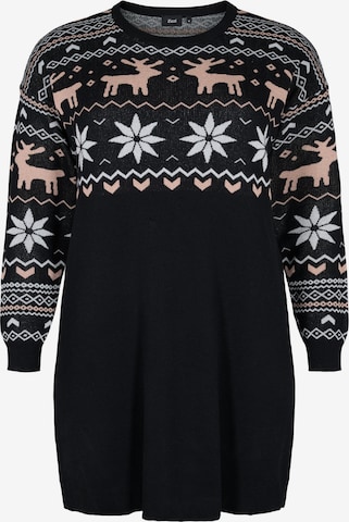 Zizzi - Vestido de punto 'Raindeer' en negro: frente