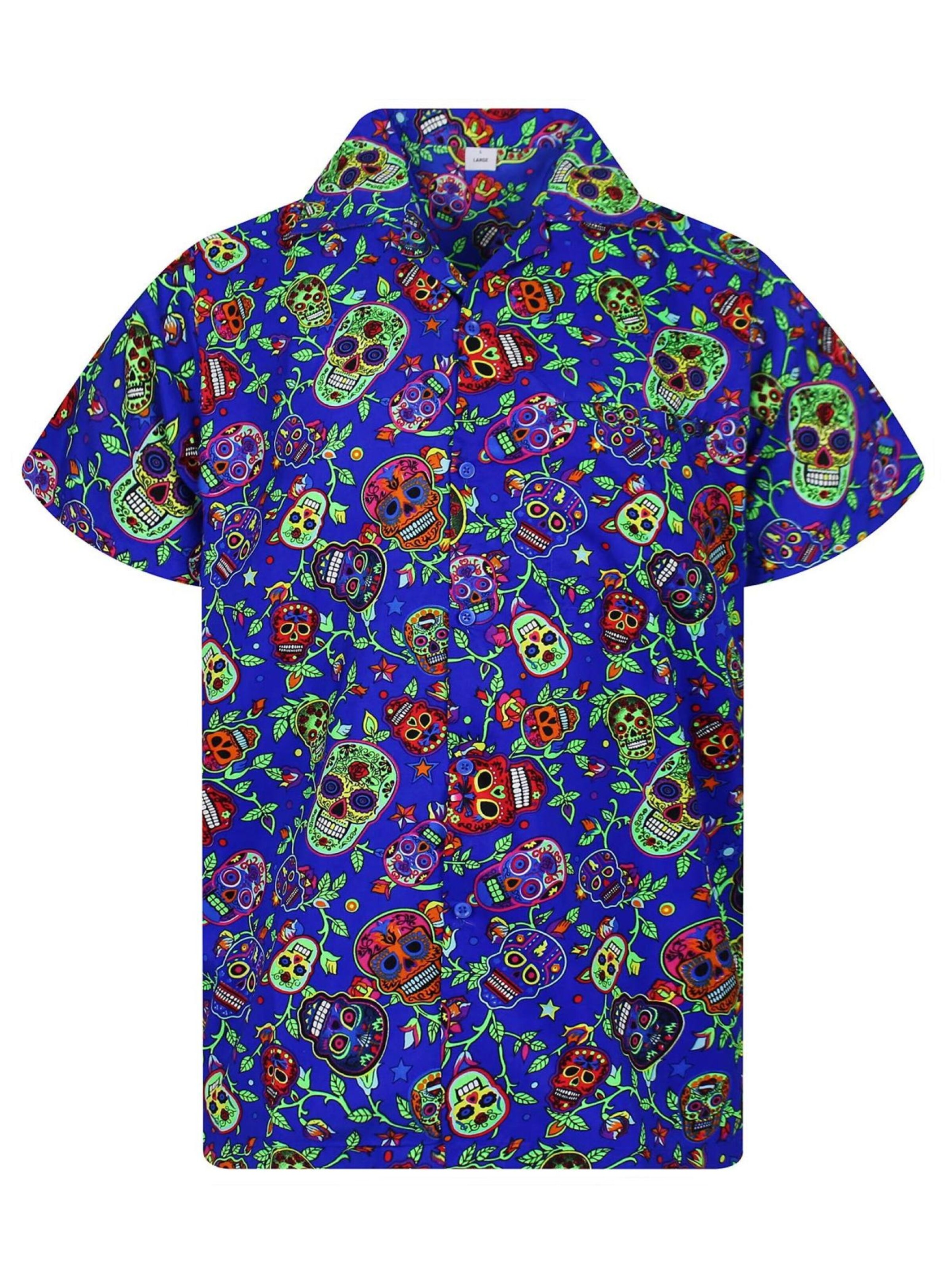 King Kameha Shirt 'Skull'‌‌‌‌‌‌‌‌‌ in Blau: Vorderseite