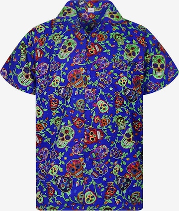 King Kameha Shirt 'Skull' in Blau: Vorderseite