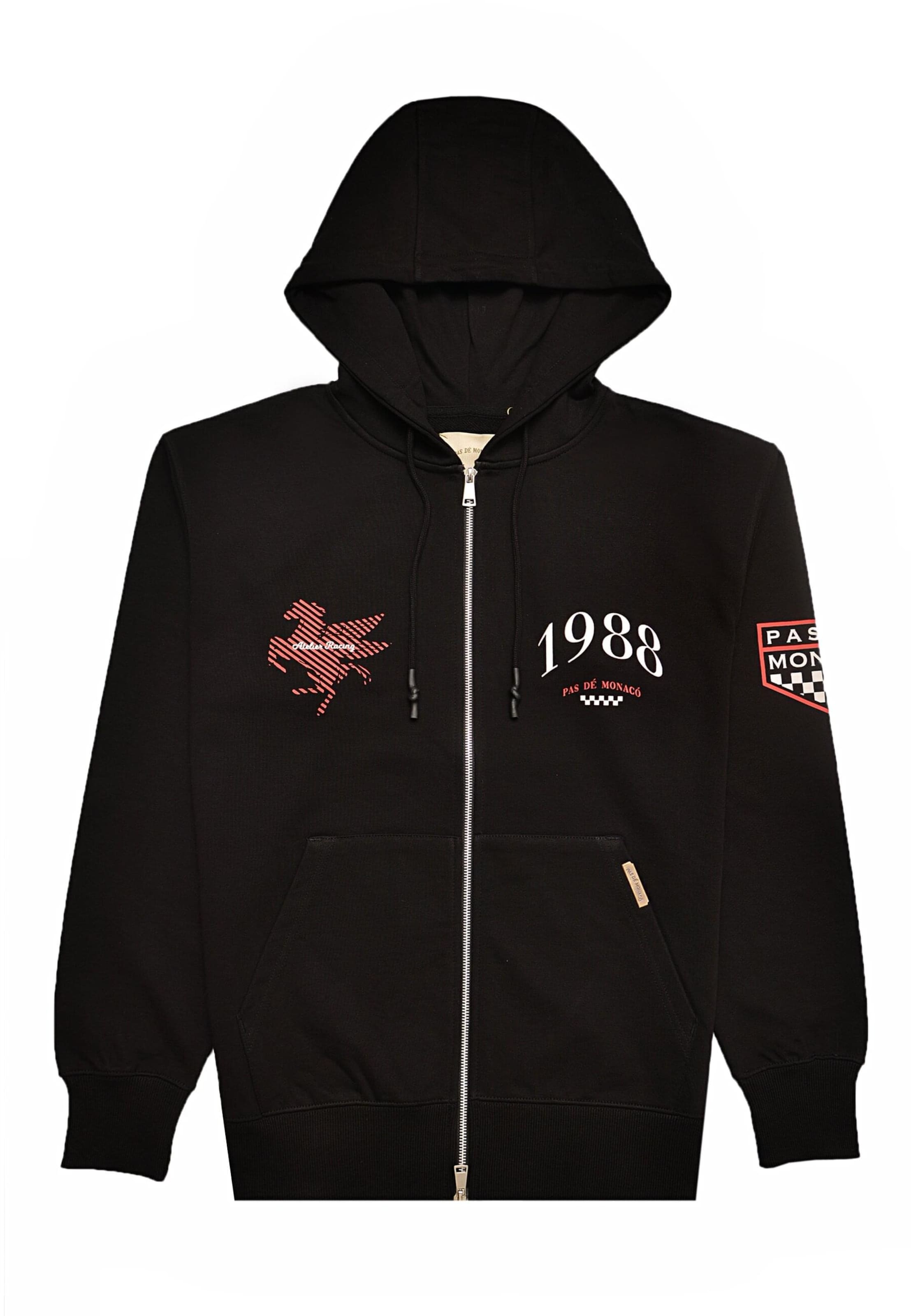 Pas De Monaco Sweatjacke 'Circuit 88' in Schwarz: Vorderseite