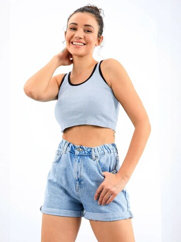 Tommy Life Top 'Crop Top' in Blue: front