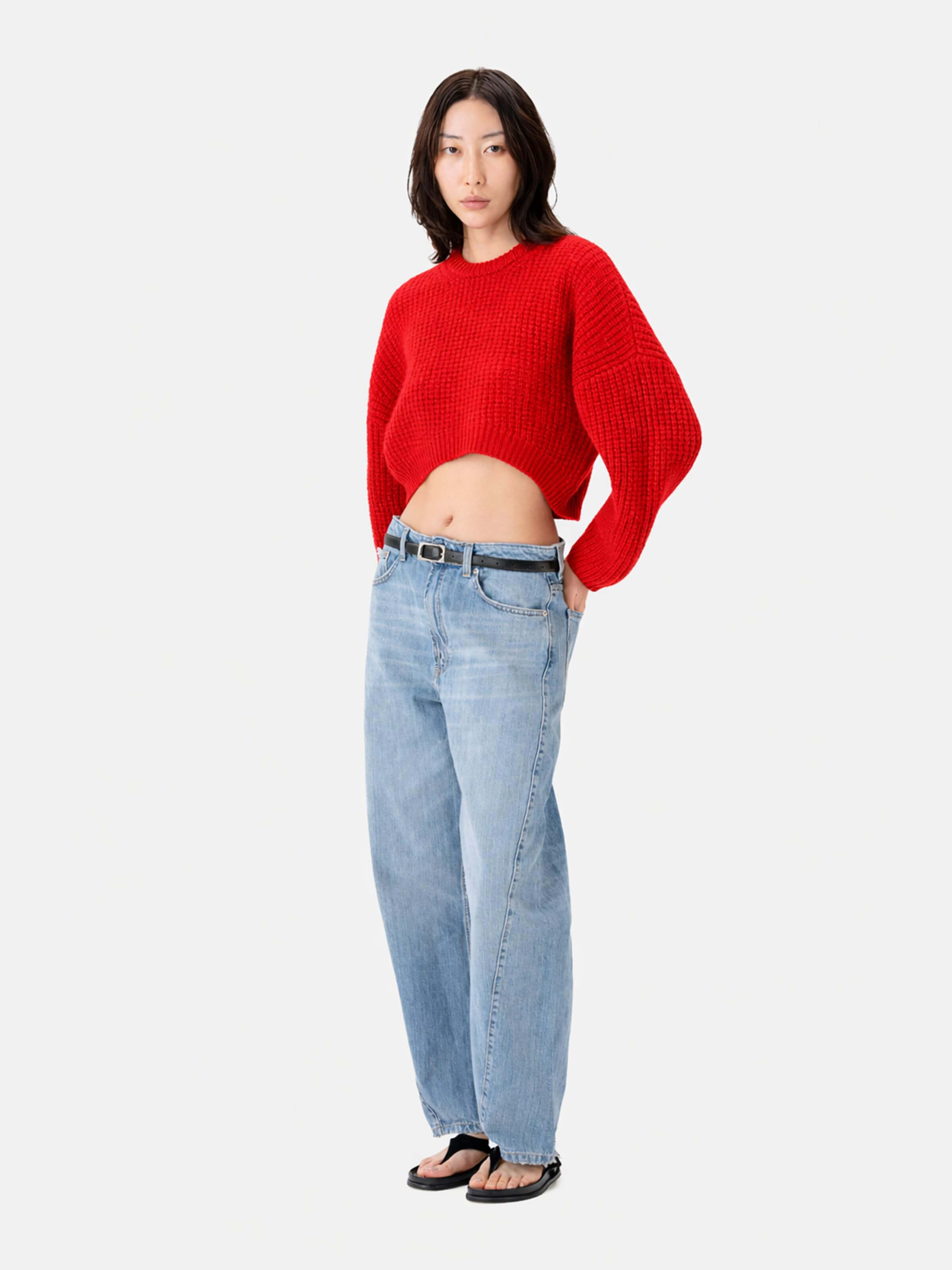 GOBI Cashmere - Jersey 'Women's Oval-Sleeve Cropped Cashmere Sweater' en rojo