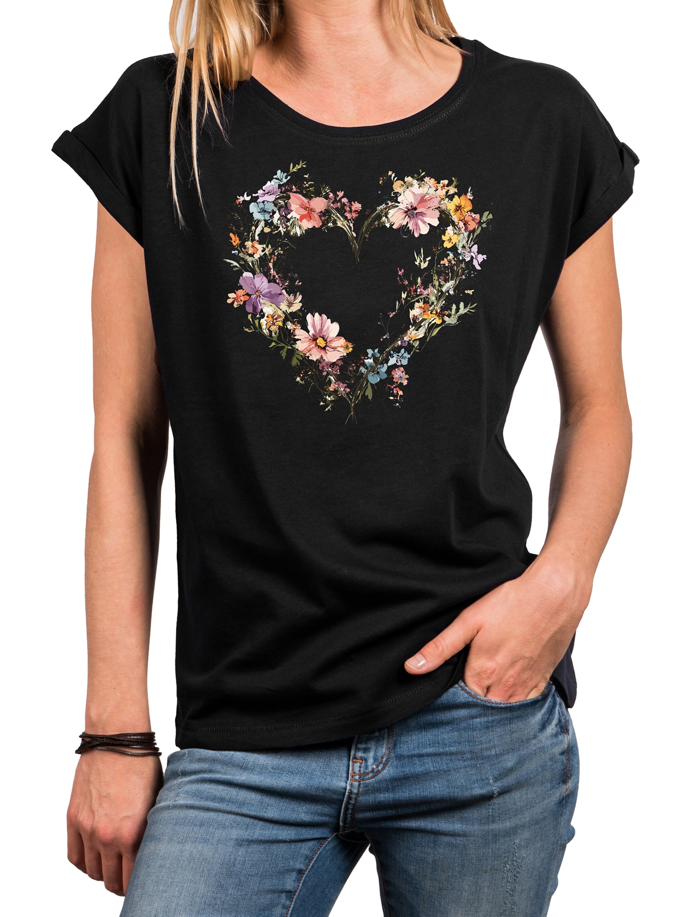 MAKAYA Shirt 'Blumenherz' in Black