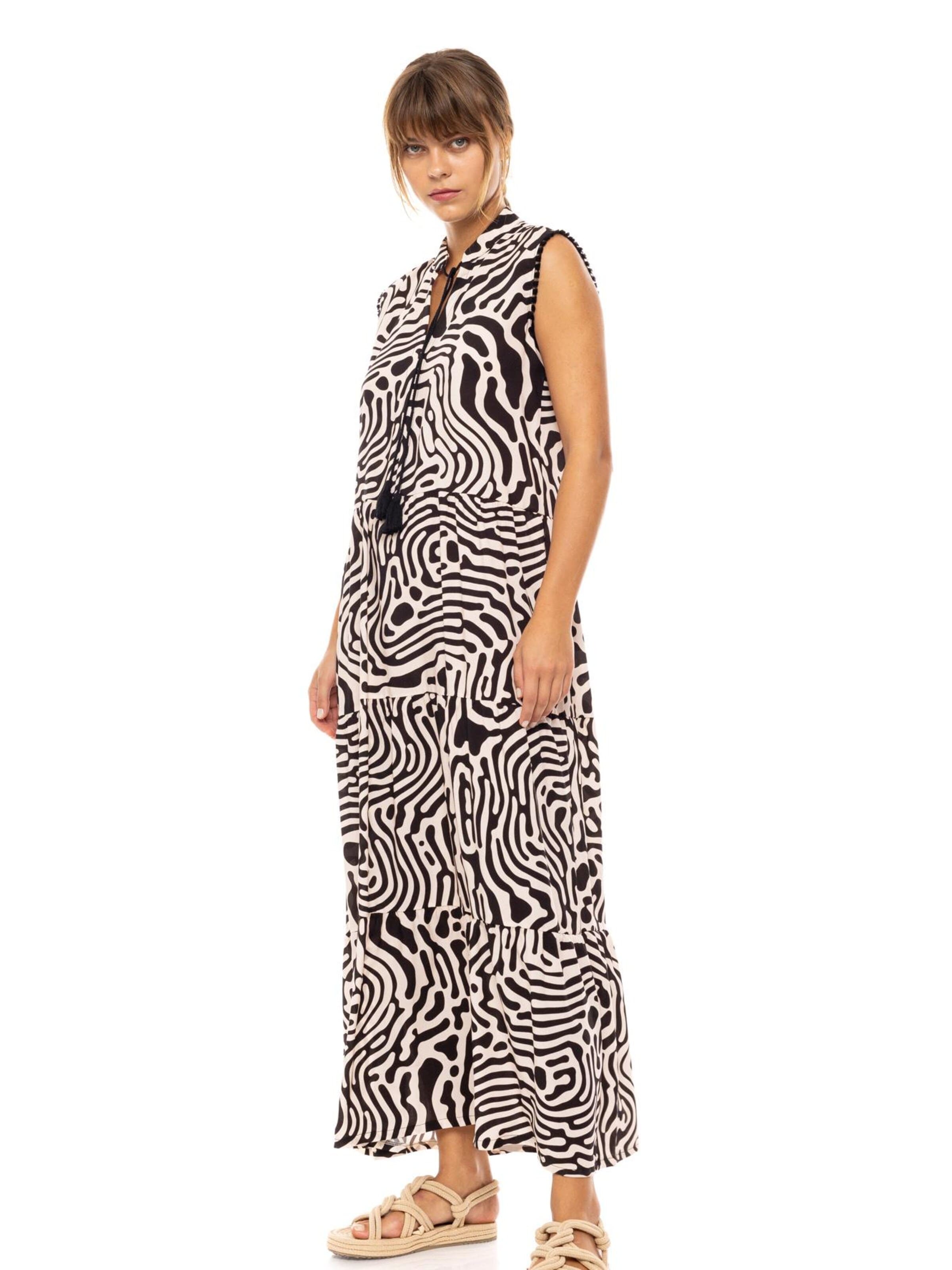 Pink Label - Vestido de verano 'BEACHWEAR LONG BLACK GEO' en negro