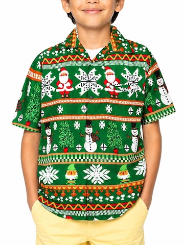 King Kameha Regular fit Button Up Shirt 'Christmas Rows' in Green
