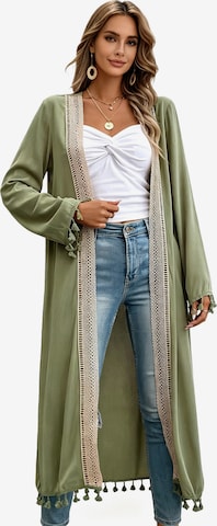 KoJooin Kardigan oversize 'Damen Langarm Cardigan in Unifarben mit Fransen Spitzenbesatz Langer,Lässiger Oversize Strickmantel' w kolorze zielony: przód