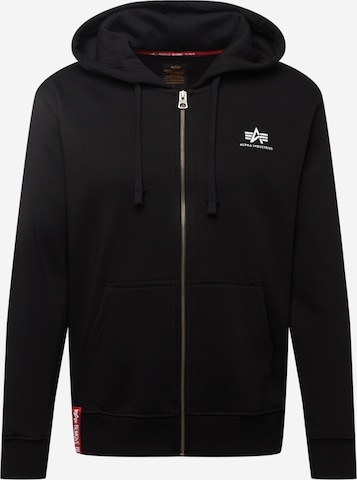 ALPHA INDUSTRIES Zip-Up Hoodie in Black: front