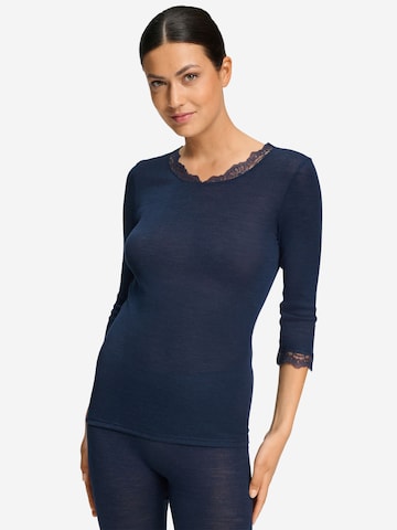 Hanro Shirt ' Woolen Lace ' in Blauw: voorkant