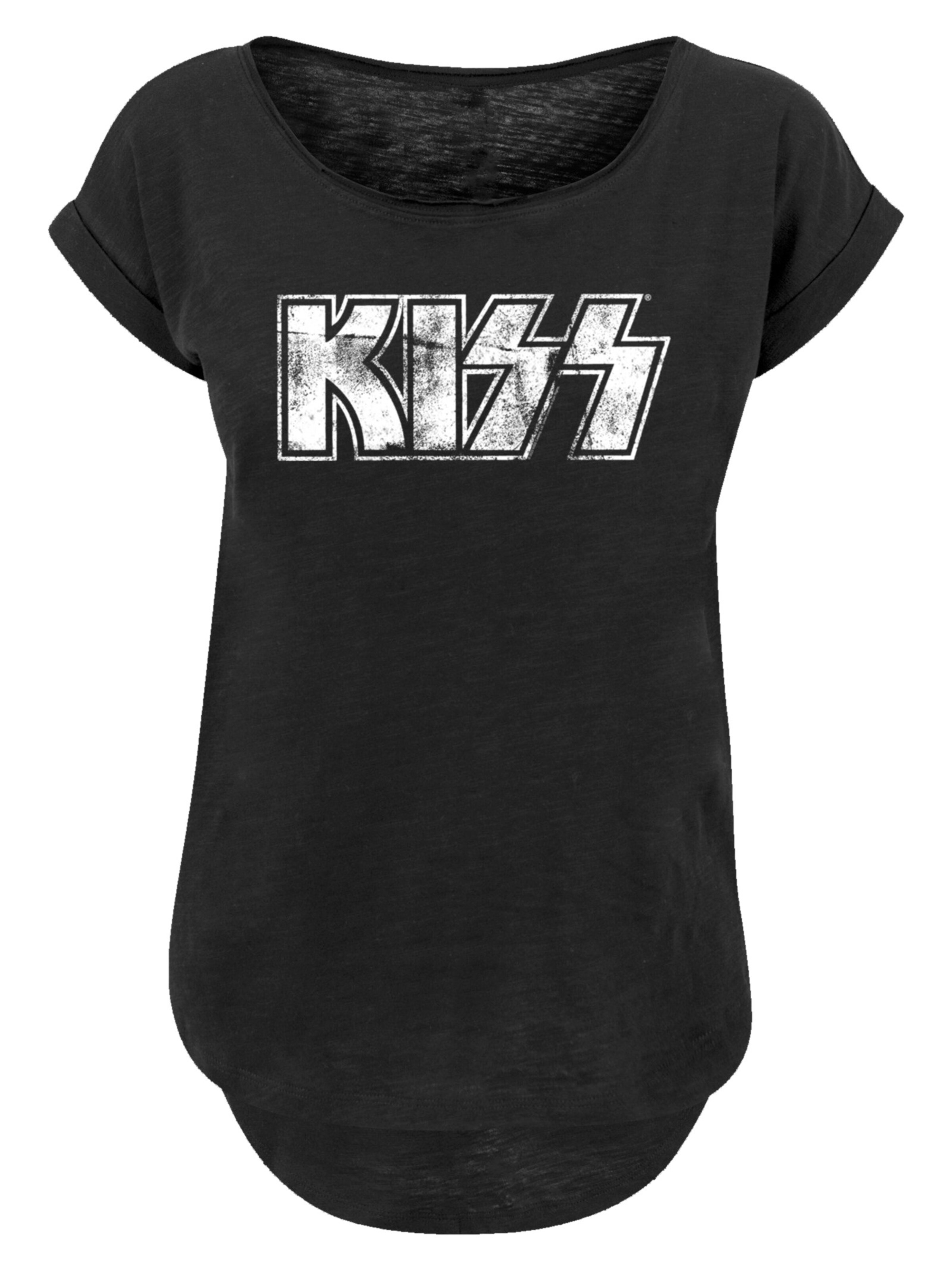 F4NT4STIC Shirt 'Kiss Rock Band Vintage Logo' in Zwart: voorkant
