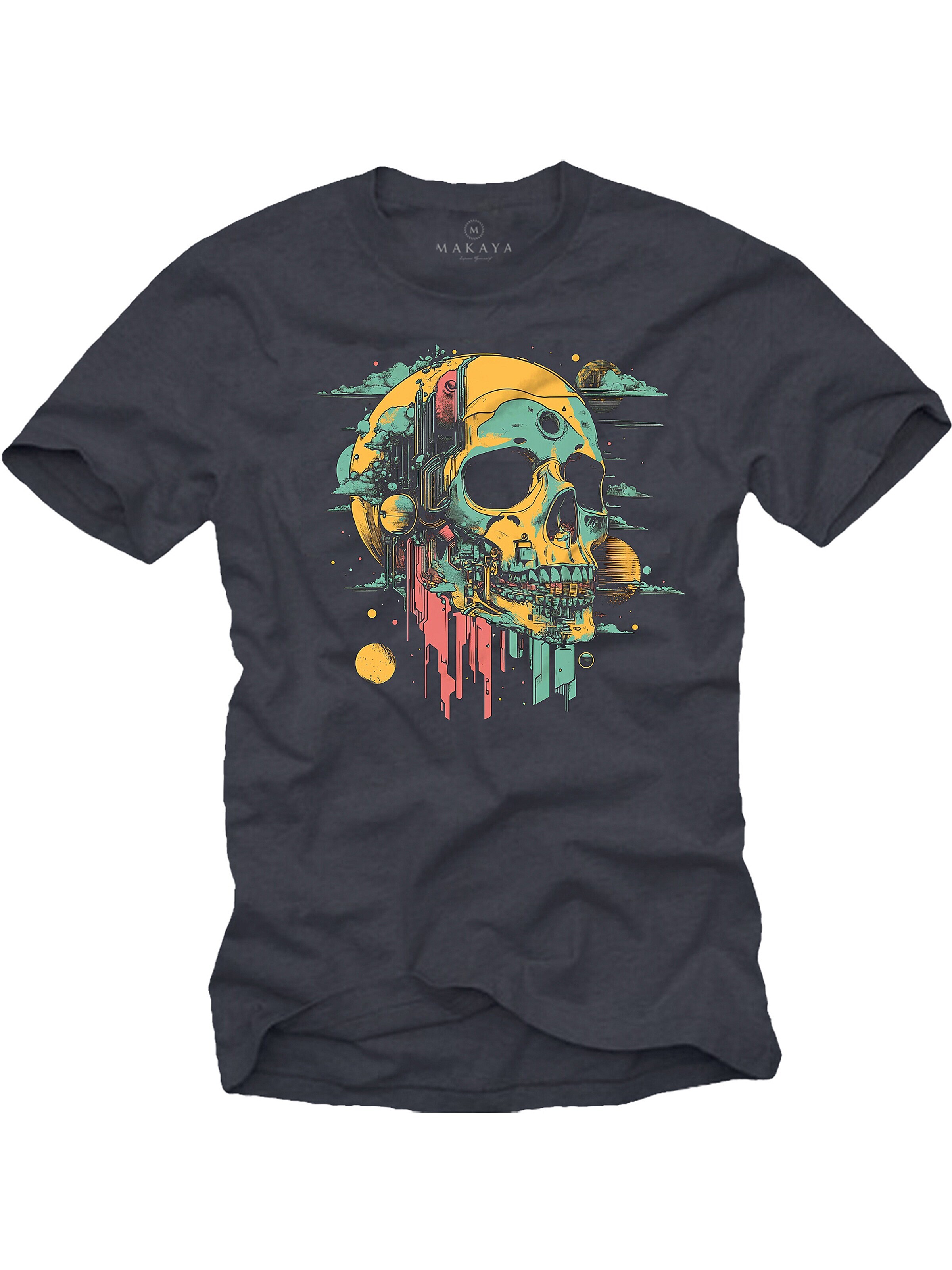 MAKAYA Shirt 'Head Shot Skull' in Grey: front