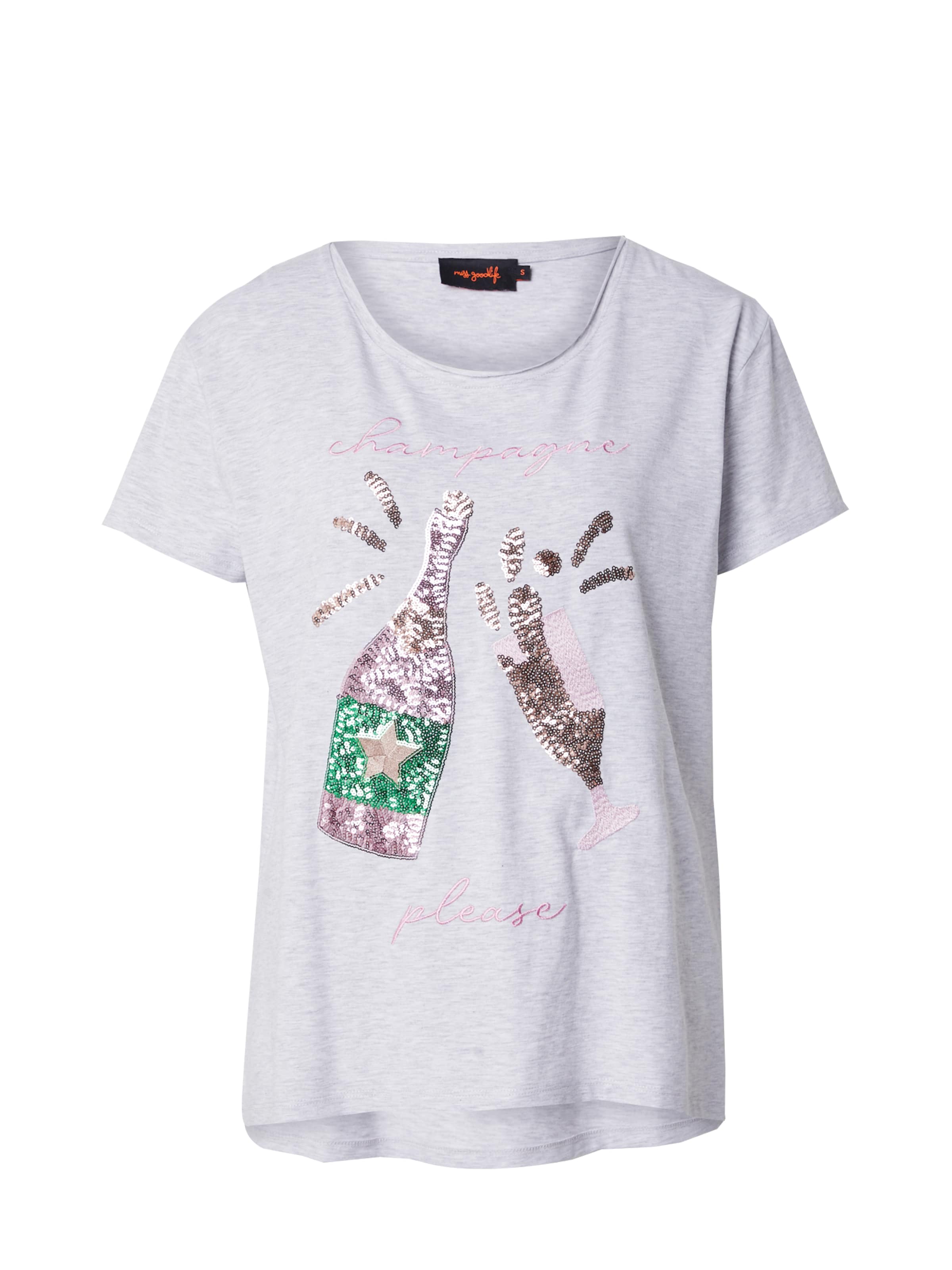 miss goodlife T-Shirt 'Champagne Please' in Grau: Vorderseite