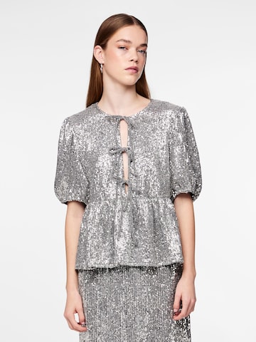 PIECES Blouse 'NIRI' in Zilver: voorkant