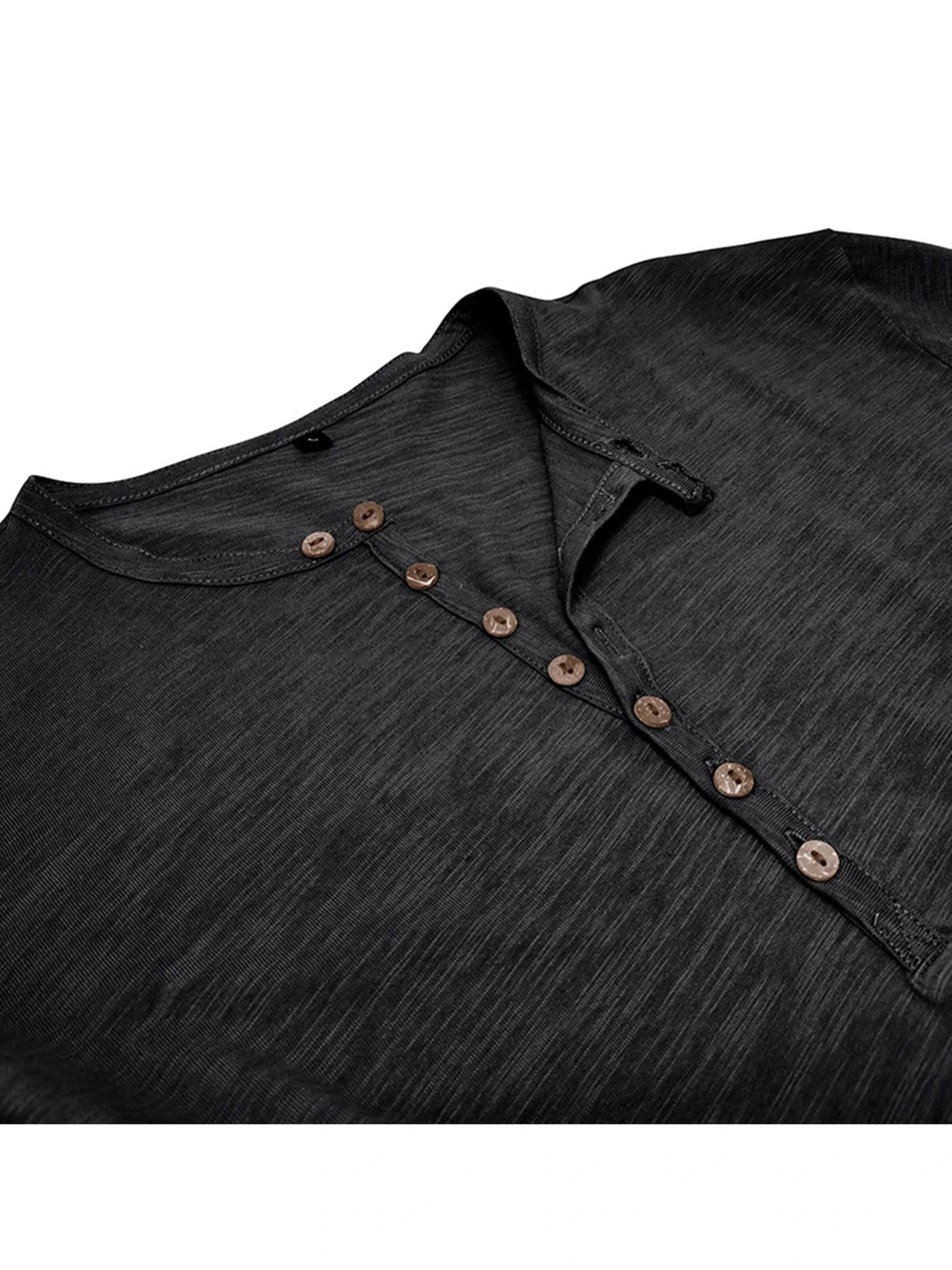 KoJooin Koszulka 'Herren Henley-Shirts, Langarm-T-Shirts, lässige, leichte Mode, Pullover-Shirt mit Knöpfen' w kolorze czarny