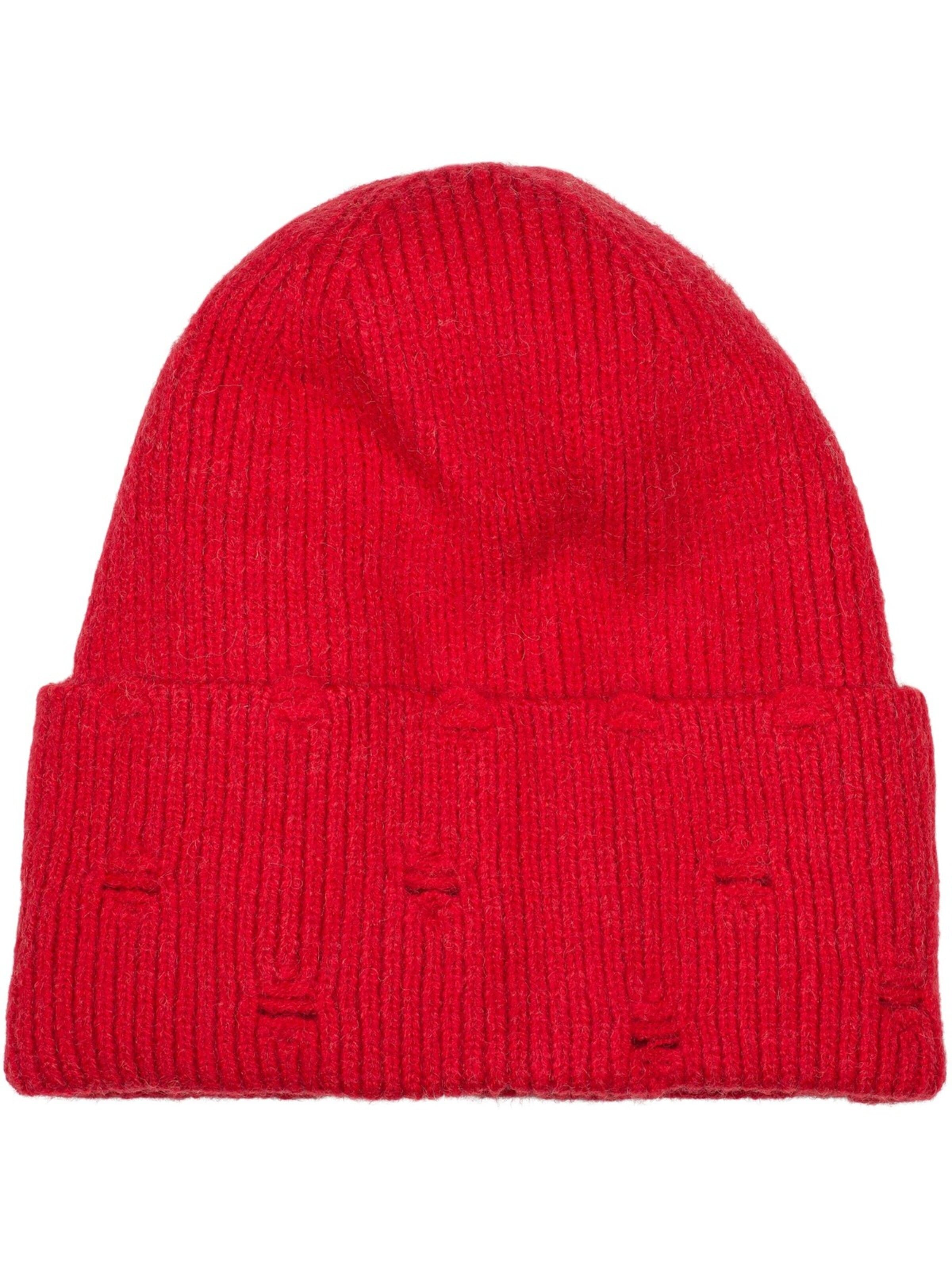styleBREAKER Mütze 'Strickmütze mit Rippenmuster und Rissen'‌‌‌‌‌‌‌‌‌‌ in Rot: Vorderseite