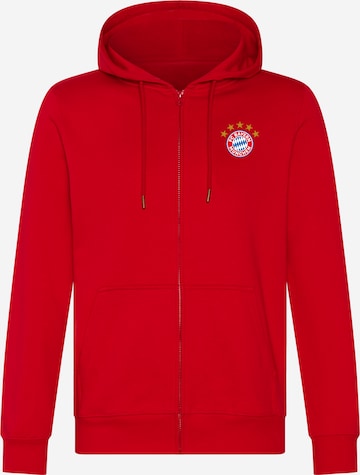 FC BAYERN MÜNCHEN Athletic Zip-Up Hoodie 'Essentials' in Red: front