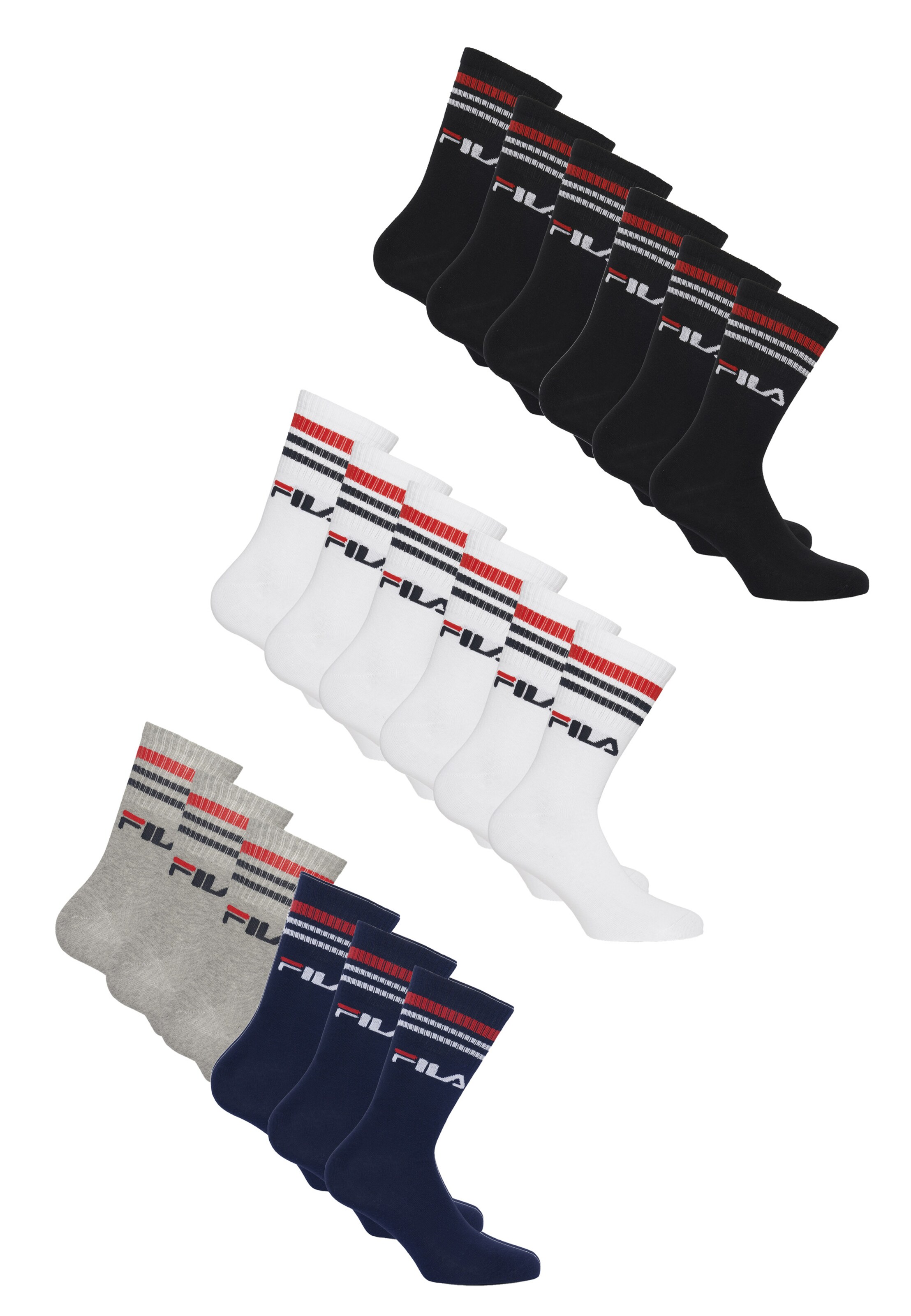 FILA Socken 18er Pack in 39-42 in navy / grau / schwarz / weiß, Produktansicht