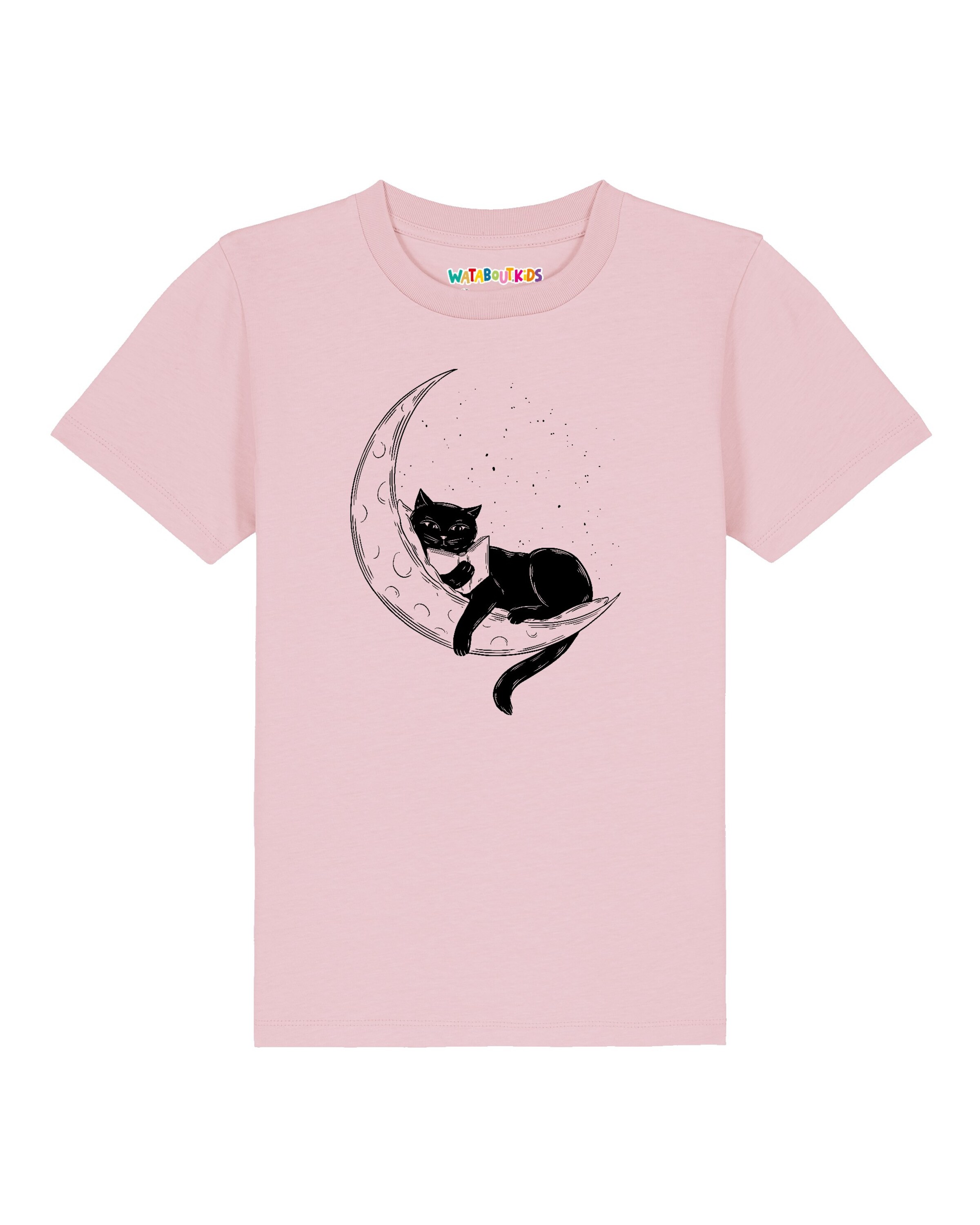 watabout.kids Shirt ' Katze auf dem Mond ' in Roze: voorkant