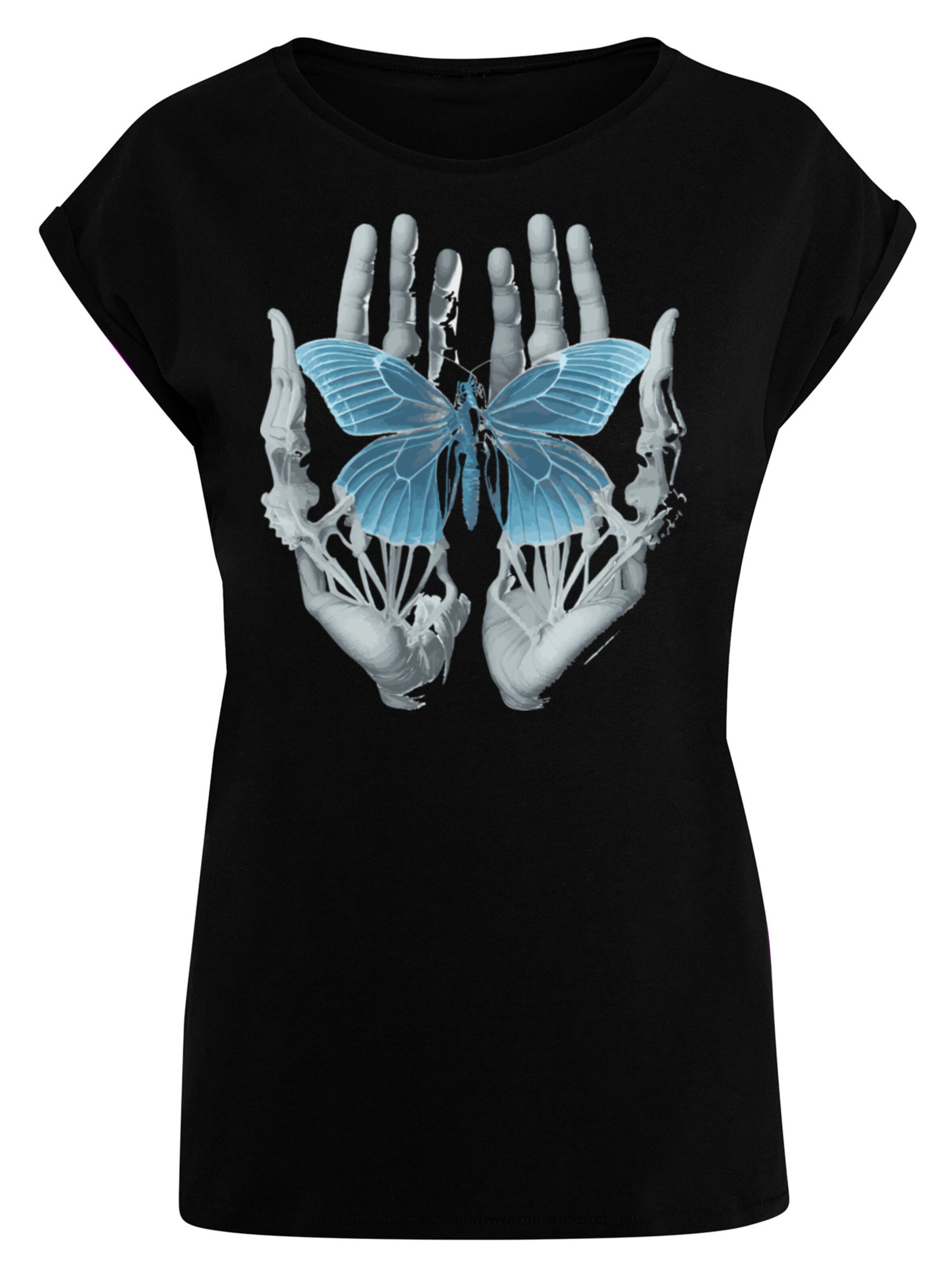 F4NT4STIC Shirt 'Skelett Hände Schmetterling' in Zwart: voorkant