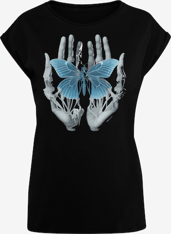 F4NT4STIC Shirt 'Skelett Hände Schmetterling' in Zwart: voorkant