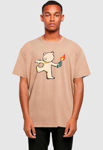 Merchcode T-Shirt 'Brandalised - Molotov Teddy' in Braun: Vorderseite
