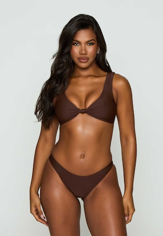 Moda Minx Triangle Bikini top 'SIMPLE SWIM KNOT TOP' in Brown: front