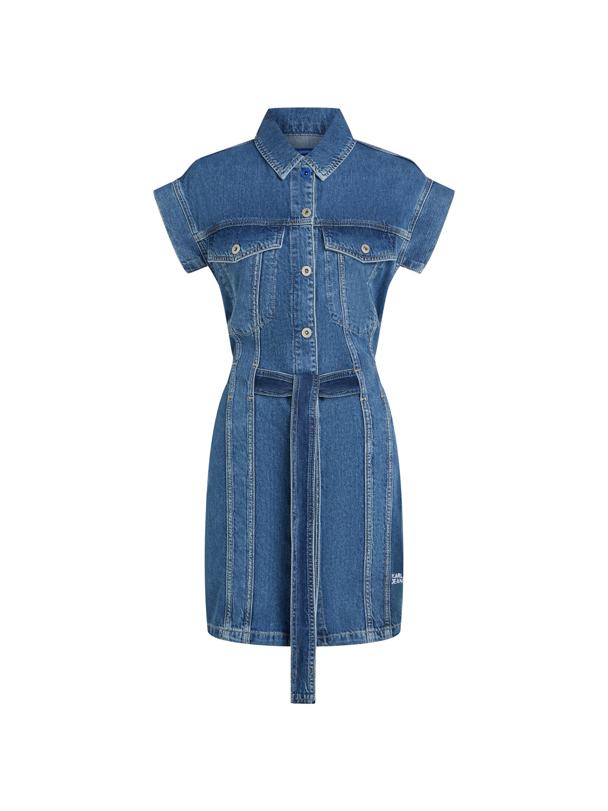 KARL LAGERFELD JEANS Košulja haljina ' Kurzärmeliges Jeanskleid mit Gürtel ' u plava, Pregled proizvoda