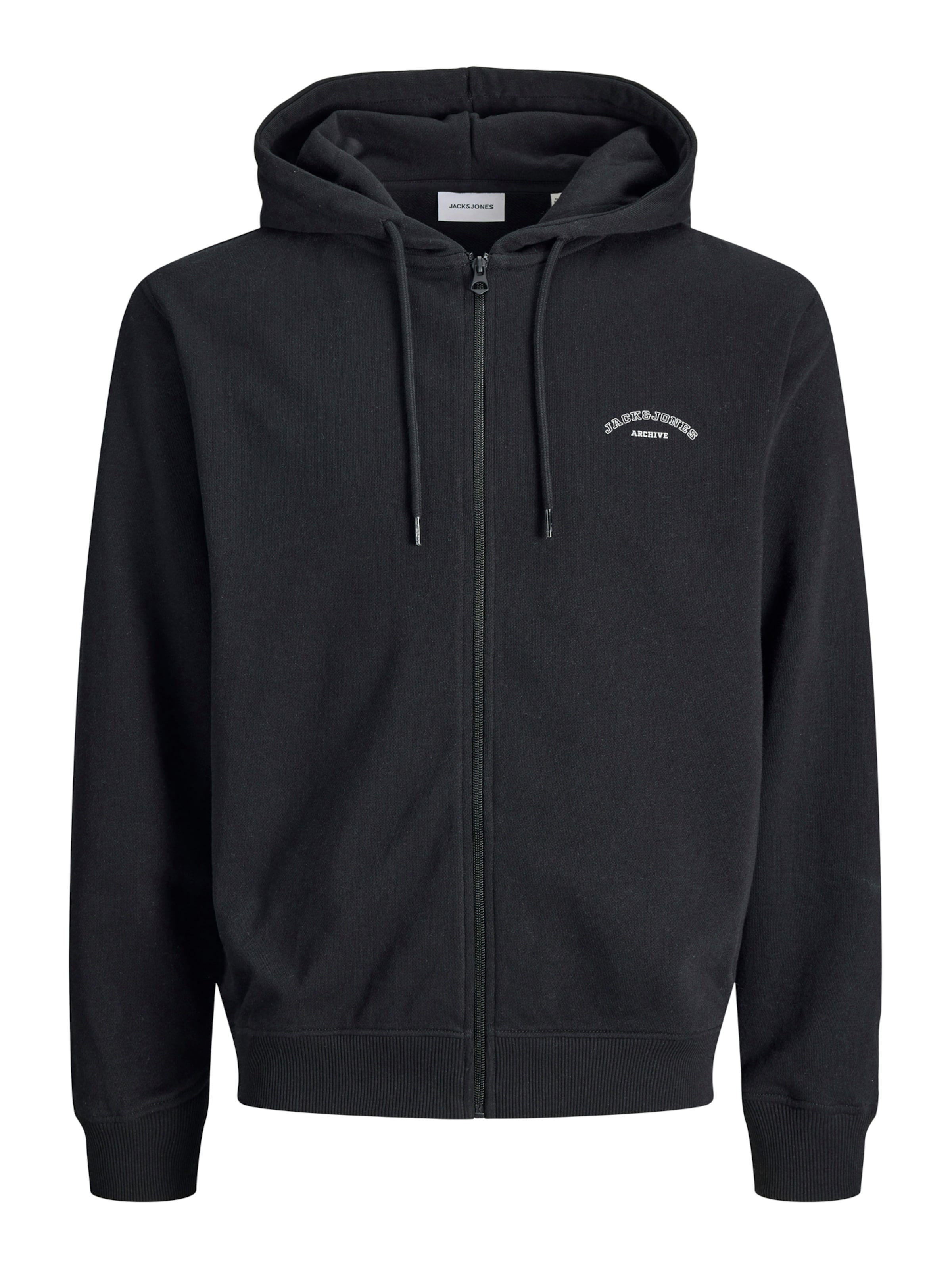 Jack & Jones Plus Zip-Up Hoodie 'JJCollege' in Black: front