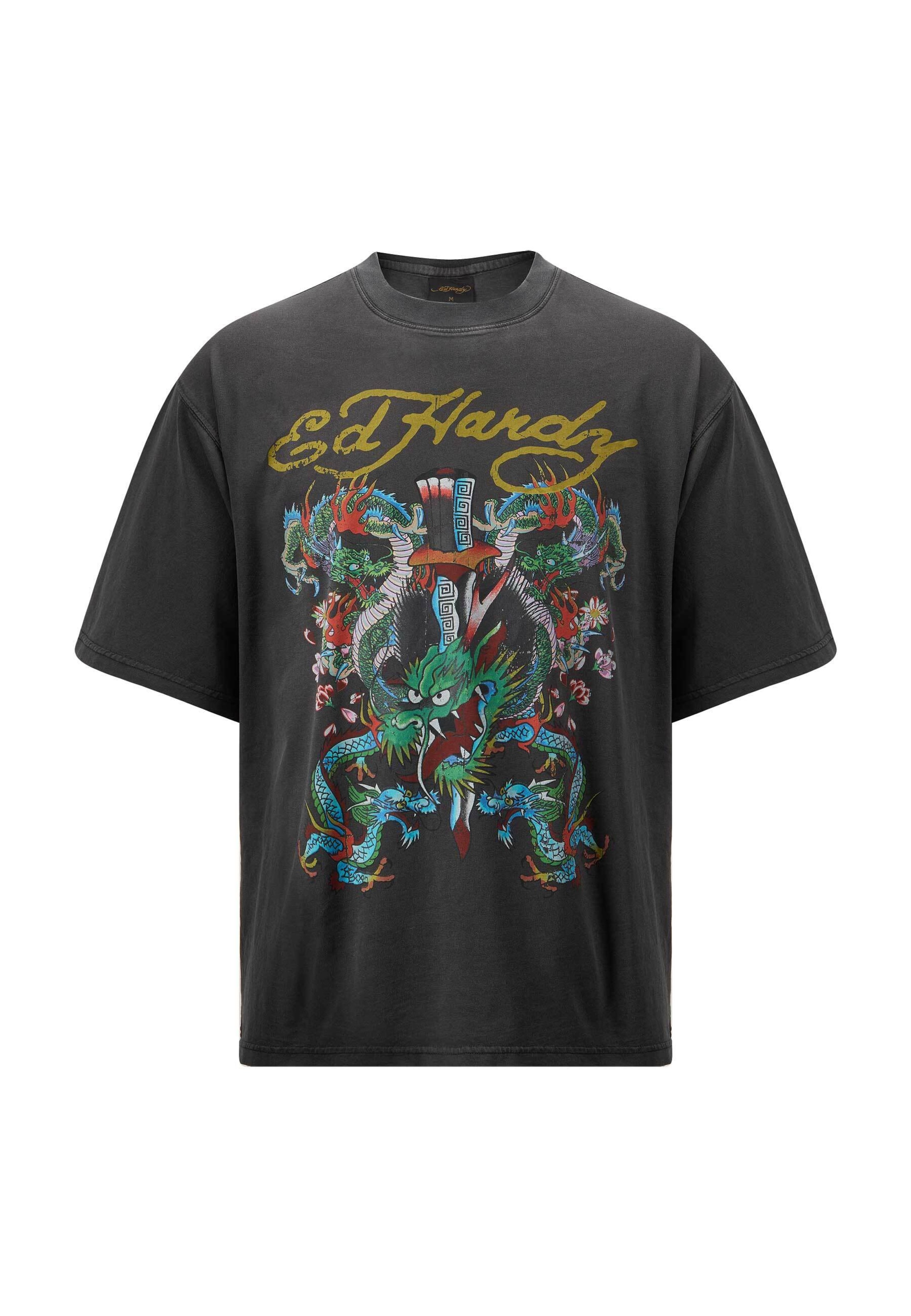 Ed Hardy Tričko 'Battle Of The Dragons' – šedá: přední strana