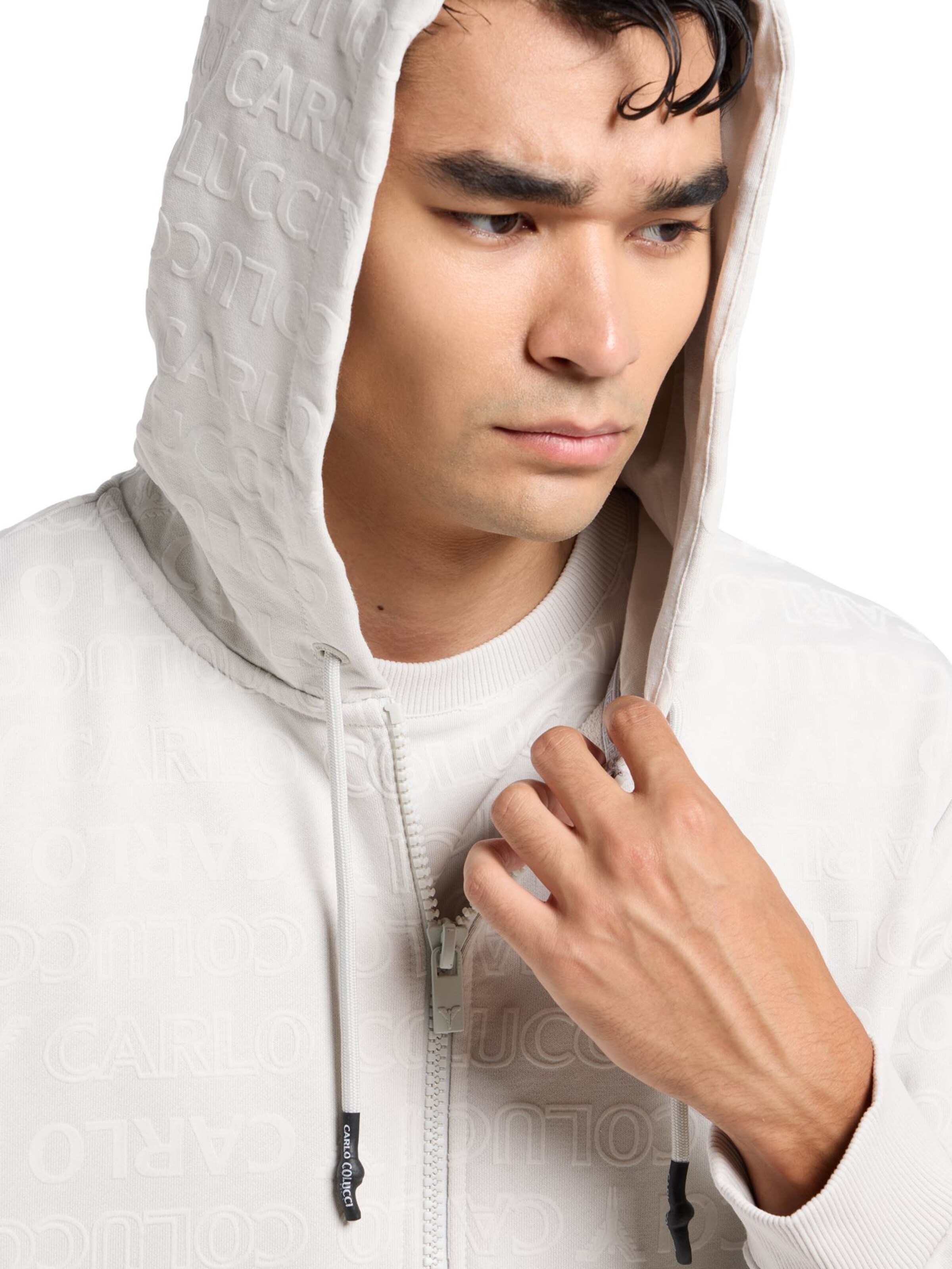Carlo Colucci Zip-Up Hoodie in White