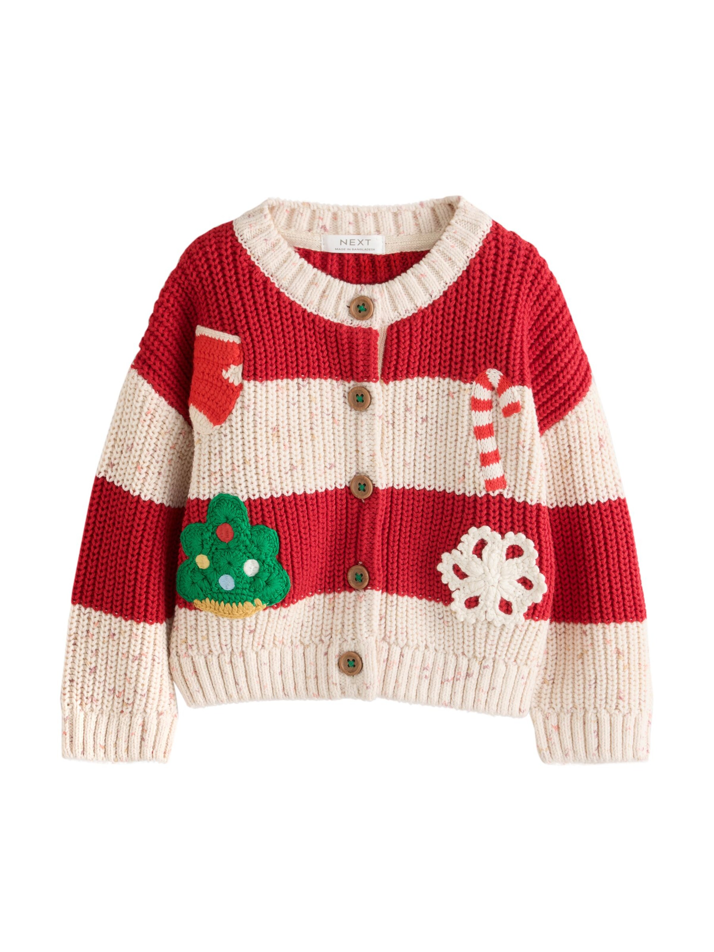 Next Knit Cardigan in 74 in mottled beige / Green / Red / White, Item view