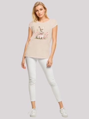 F4NT4STIC Shirt 'Niedlicher Osterhase mit Blumen' in Beige