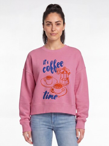 Watapparel Sweatshirt 'Its Coffee Time' in Pink: front