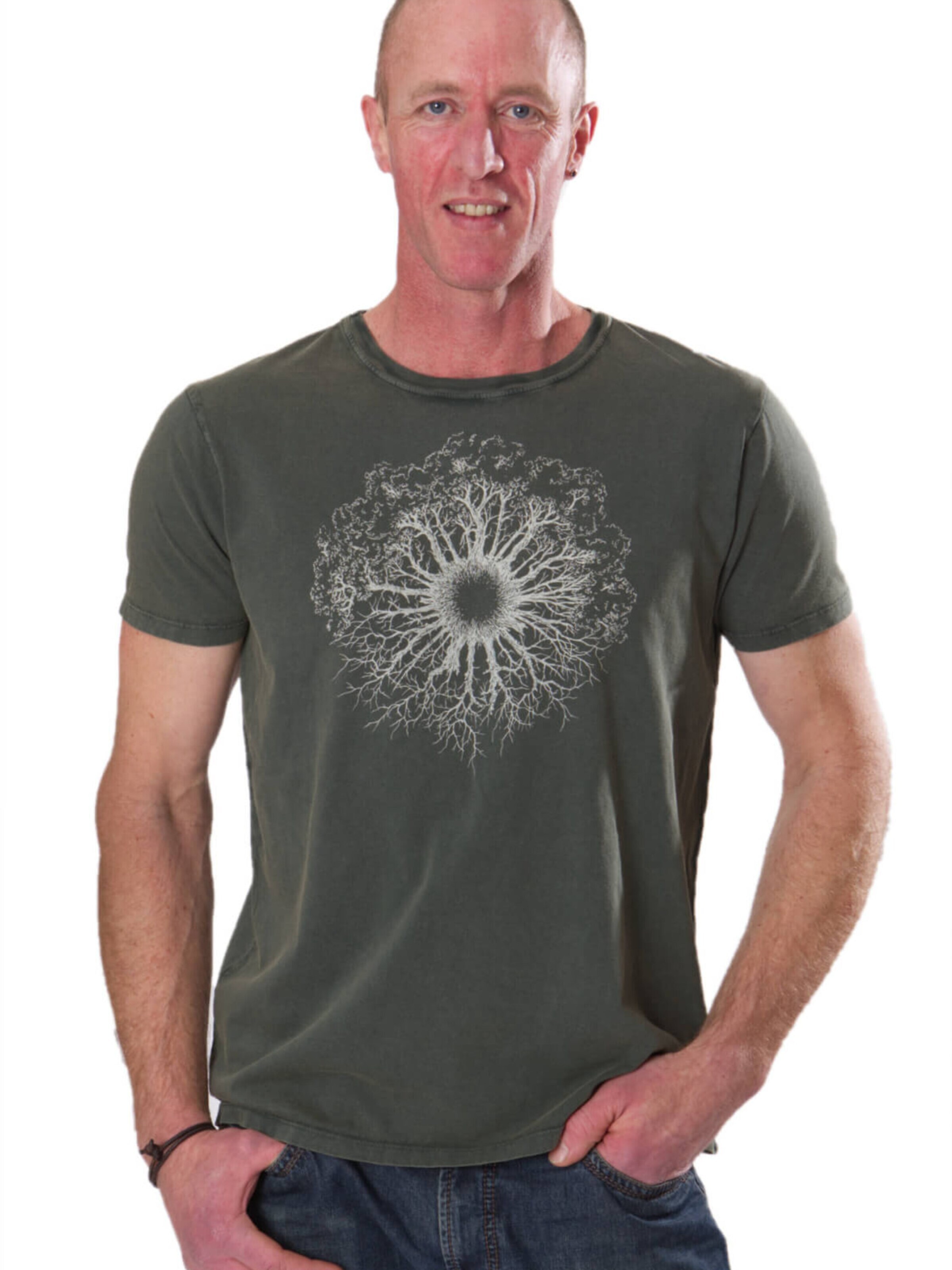 Life-Tree Shirt 'Fairwear Organic  WoodenIris'‌‌‌‌‌ in Grün: Vorderseite