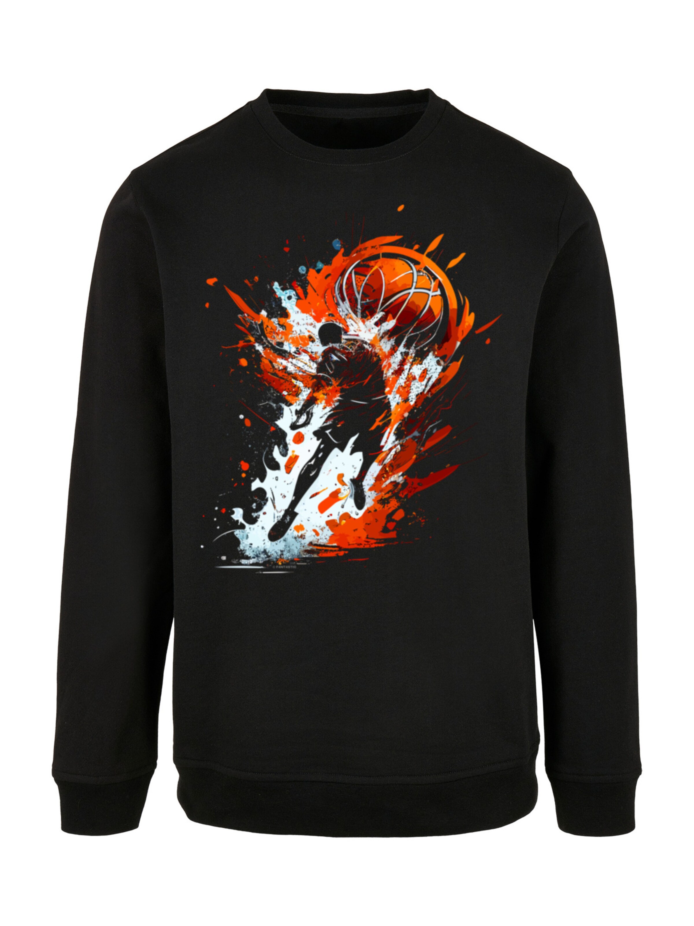 F4NT4STIC Sweatshirt 'Basketball Sports Collection Orange Splash' in Schwarz: Vorderseite