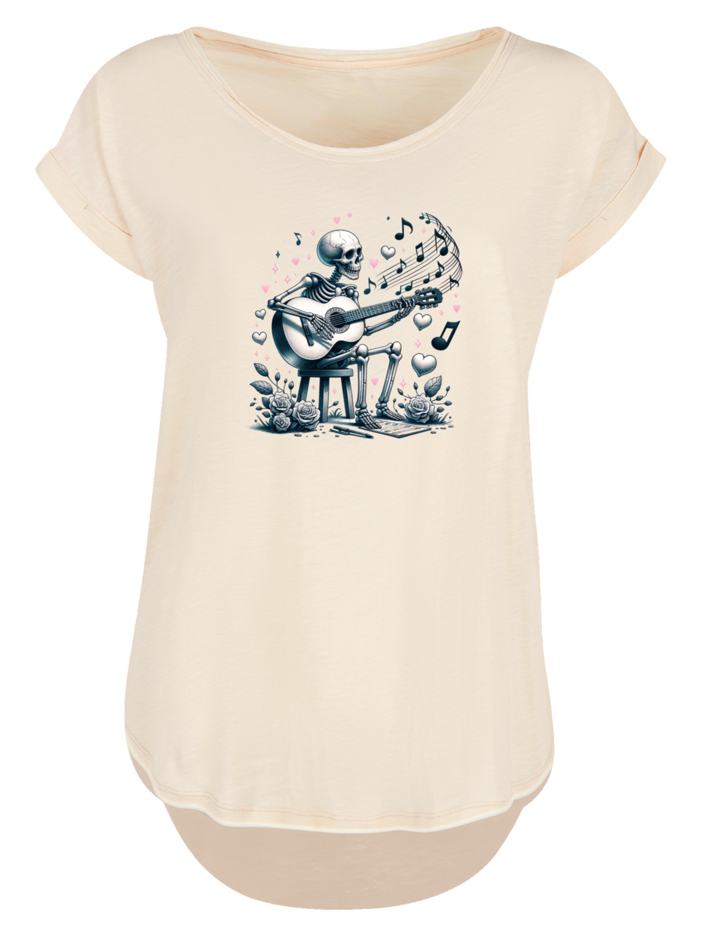 F4NT4STIC Shirt 'Skelett spielt Gitarre, Musik, Liebe' in Beige: voorkant