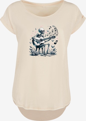 F4NT4STIC Shirt 'Skelett spielt Gitarre, Musik, Liebe' in Beige: voorkant