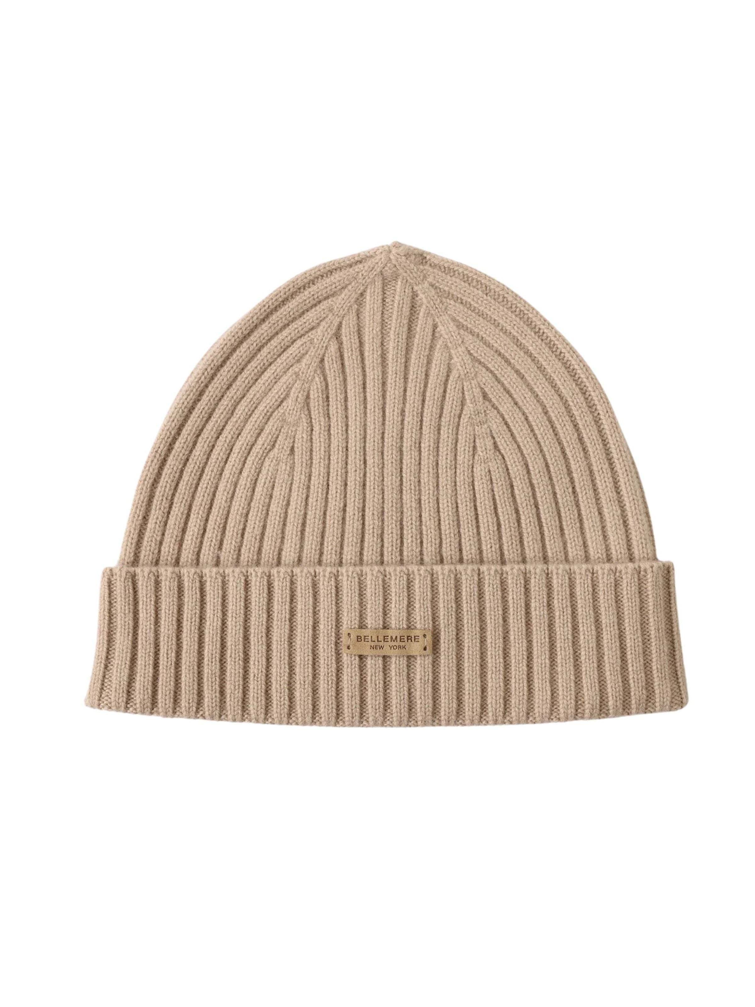 BELLEMERE NEW YORK Beanie 'Flat-Ribbed Knit Merino Wool Beanie' in Beige, Item view