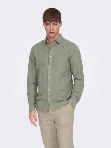 Only & Sons Slim fit Button Up Shirt 'Caiden' in Green