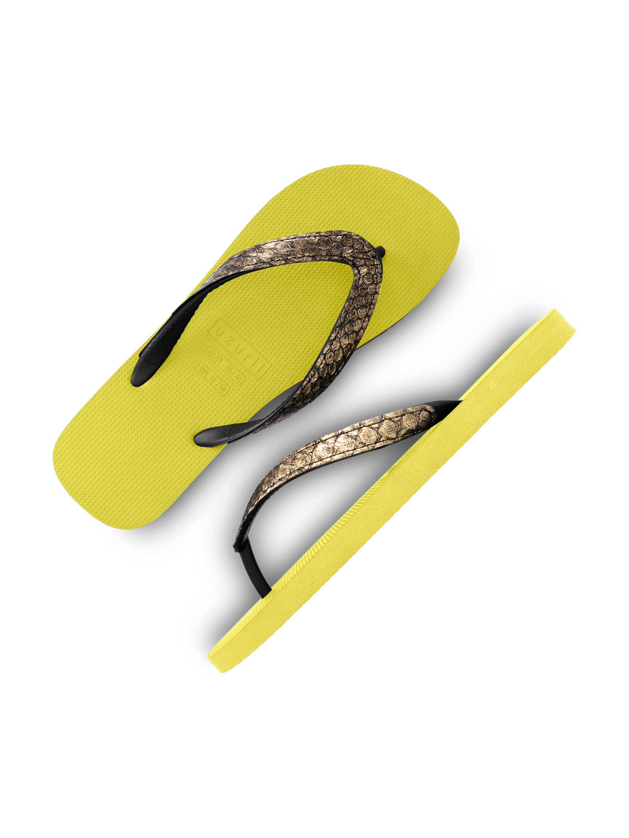 Uzurii Luxury Footwear T-Bar Sandals 'Python' in Green