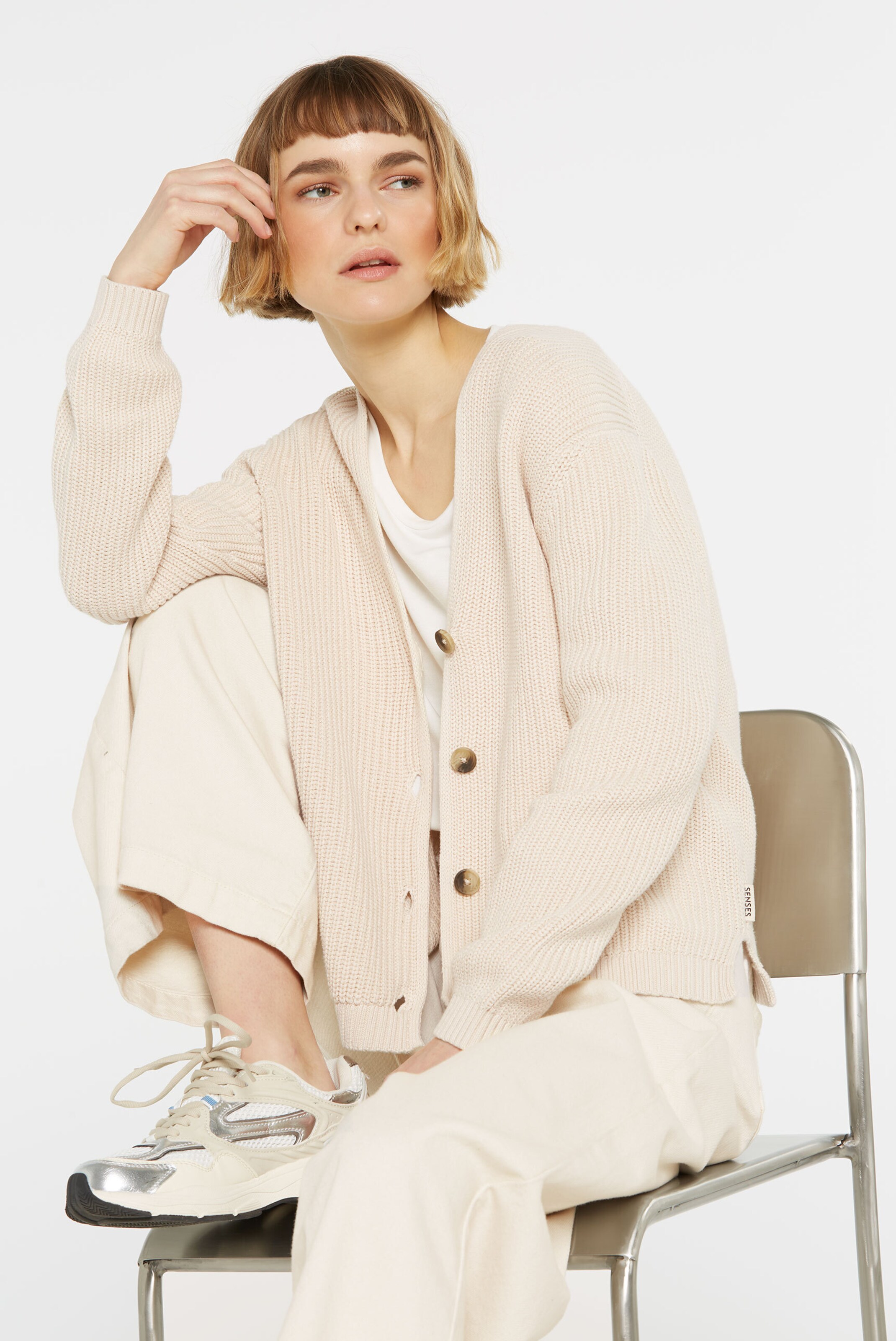 SENSES.THE LABEL Knit Cardigan in Beige