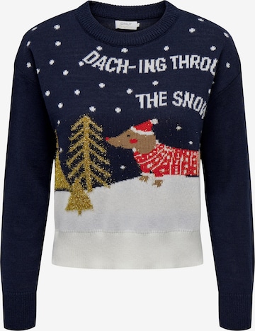 ONLY Sweater 'Xmas Daching' in Blue: front