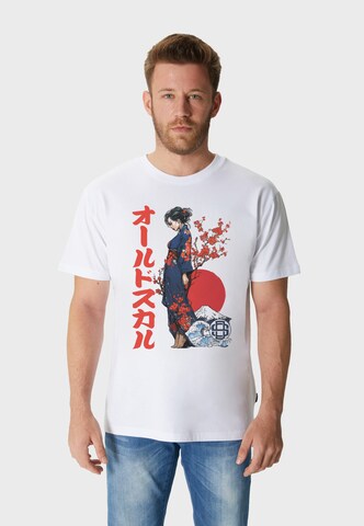 Oldskull Shirt 'Asian Fuji Wave Graphic' in Wit: voorkant