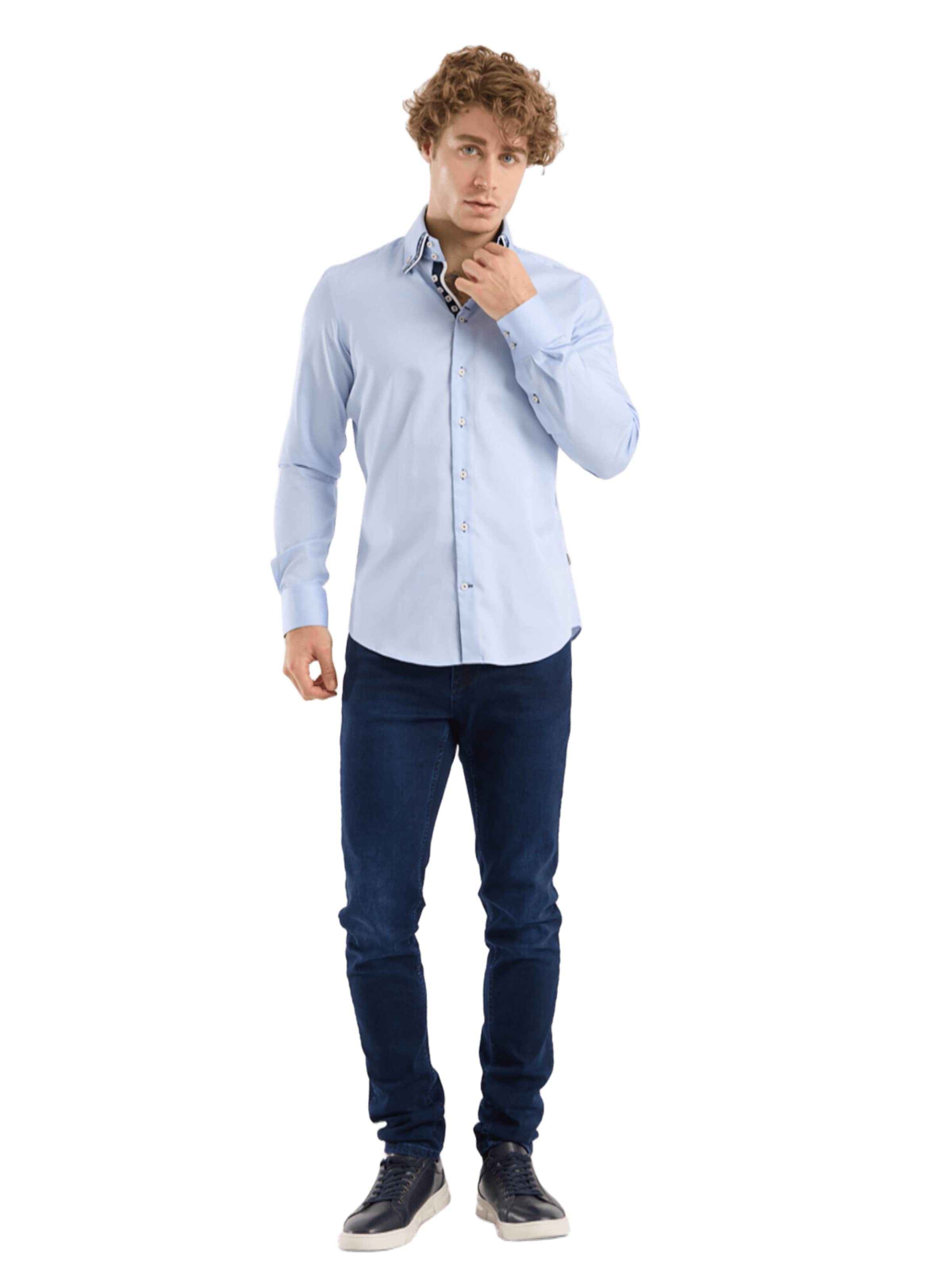 7Camicie Slim fit Zakelijk overhemd 'Vesuvio Iconic Satin Man Shirt Light Blue' in Blauw