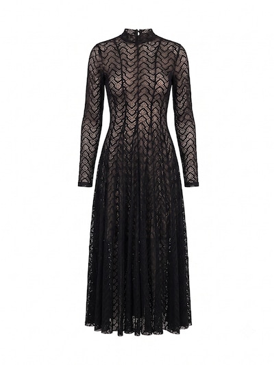 Tantra Vestido de noche 'Vestido largo de manga larga  de encaje con textura, falda de vuelo con pinzas (BLACK)' en 38 en negro, Vista del producto