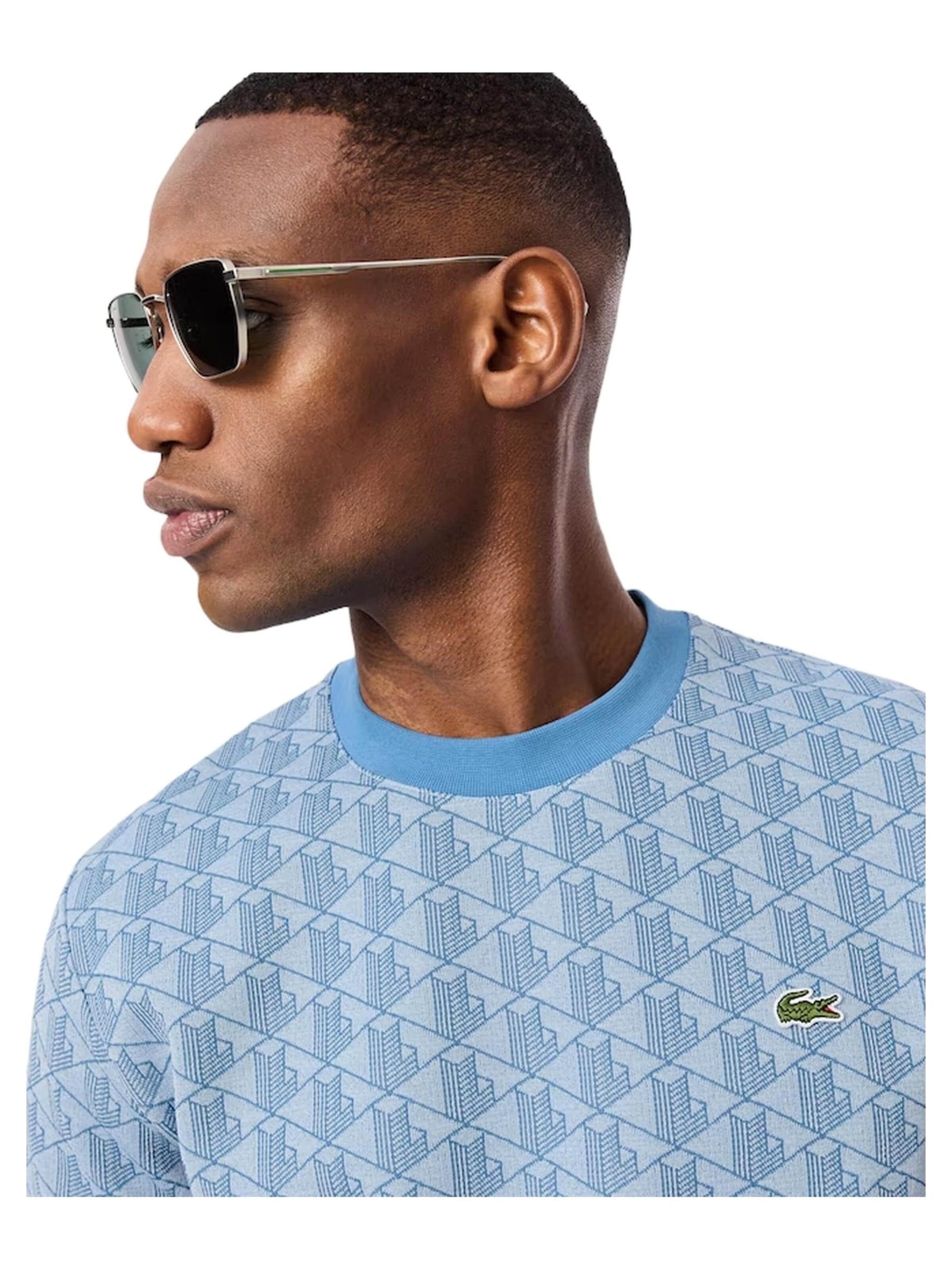 LACOSTE Tričko 'Camiseta lacoste celeste jaquard monogram tee' – modrá