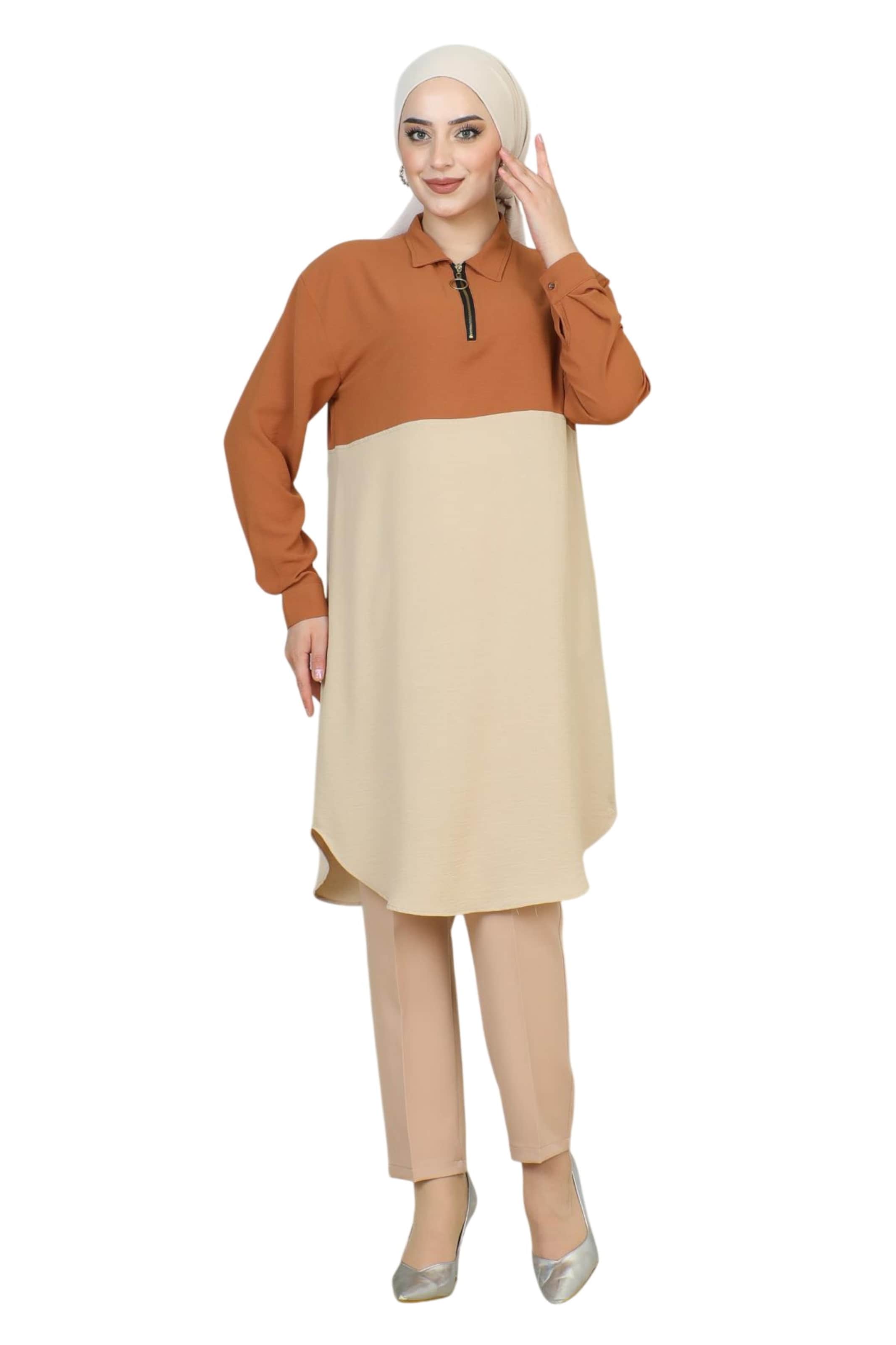 MODAMIHRAM Broekpak in Beige: voorkant