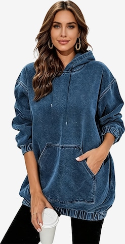 KoJooin Bluzka sportowa 'Damen Denim Hoodie Langärmeliger Pullover mit Kapuze und Taschen Jeansjacke in Sweatshirt-Optik' w kolorze niebieski: przód