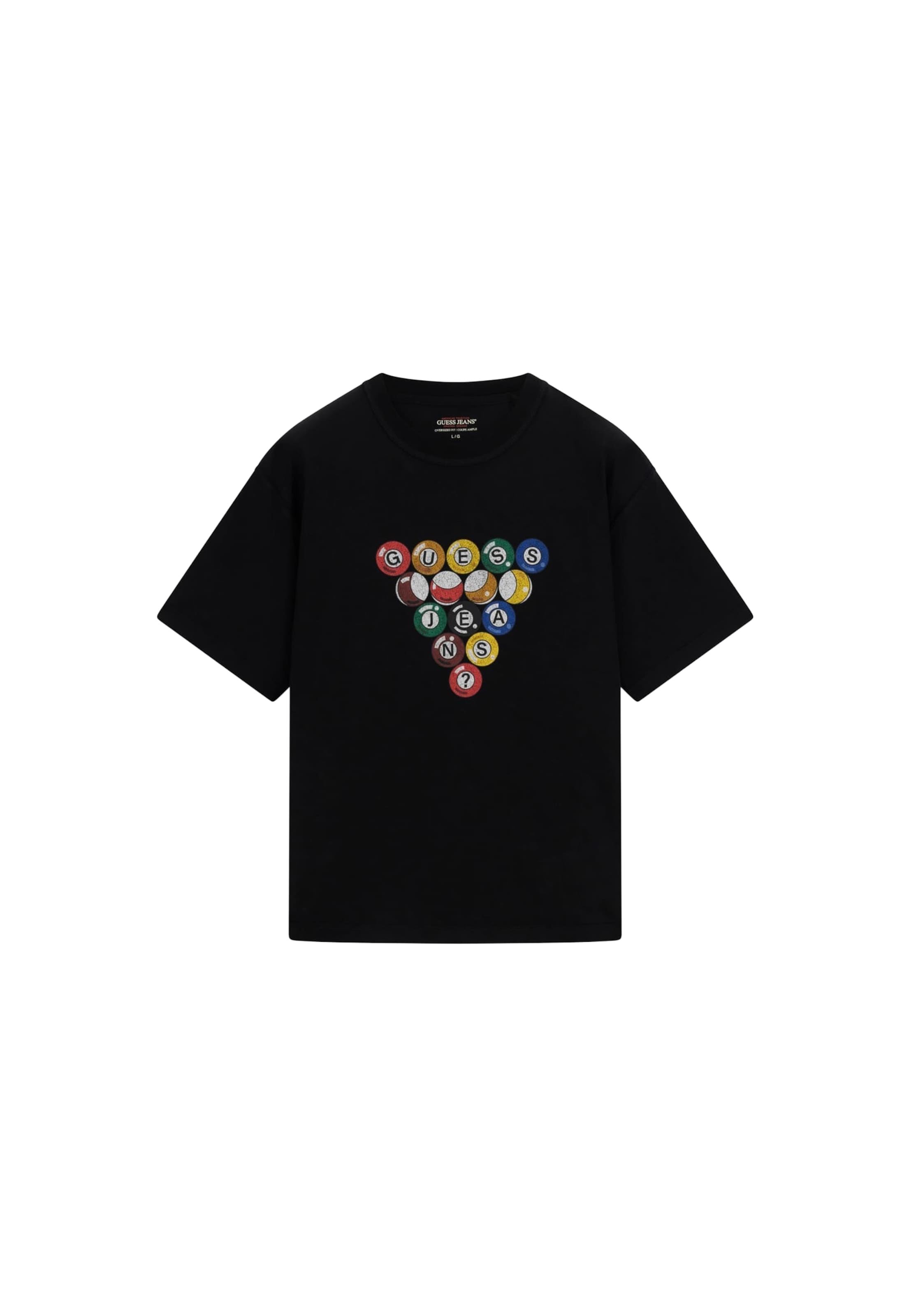 GUESS JEANS Тениска 'POOL BALL' в черно: отпред